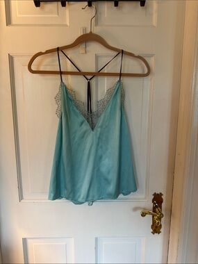 Victoria's Secret Aqua Lace-Trim Satin Cami